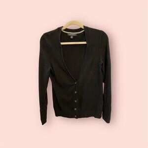 Black Wool V Neck Cardigan